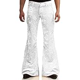 EVEDESIGN Mens Bell Bottom Velvet Pants 60s 70s Disco Outfits for Men Vintage Flared Jeans