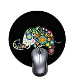 Bright Seamless Texture Beautiful Hand Painted Patterns Background Colorful Flower Elephant Round Mouse Pad Office Desktop or Gaming Cloth Surface Natural Rubber Round Mouse Mat (7.6x7.6 inch)