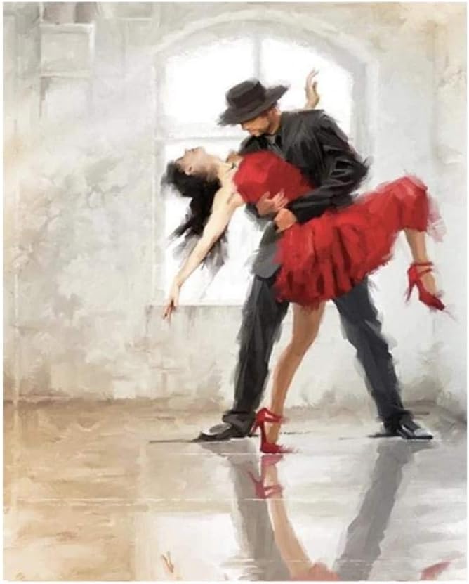 WLHZNBH Dancers Dancing Tango Picture Beginner Simple Paint By Numbers Kids Adults Diy Oil Painting 40*50 CM (A) With Frame
