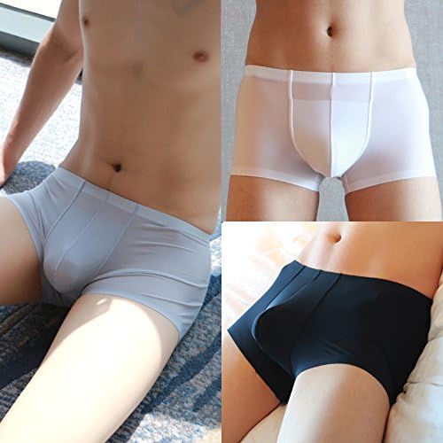 WFLJL Men'S Boxers Simple Flat Angle Ice Silk Triangle Breathable Thin Section Middle 3-Pack black white gray XXL