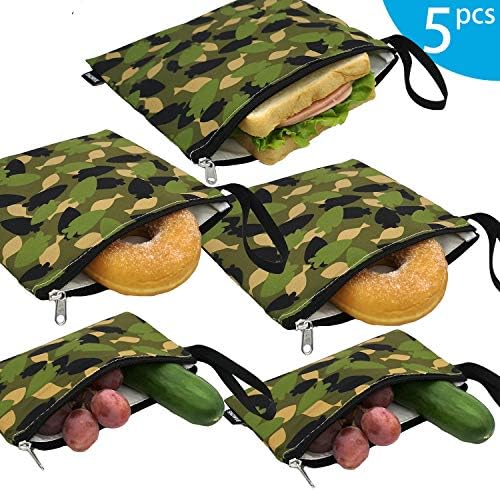 Reusable Snack Bags Sandwich Bags - Dual Layer Eco Friendly Dishwasher Safe Lunch Baggies, BPA Free, PVC Free, Set of 5 Pack(Fish)