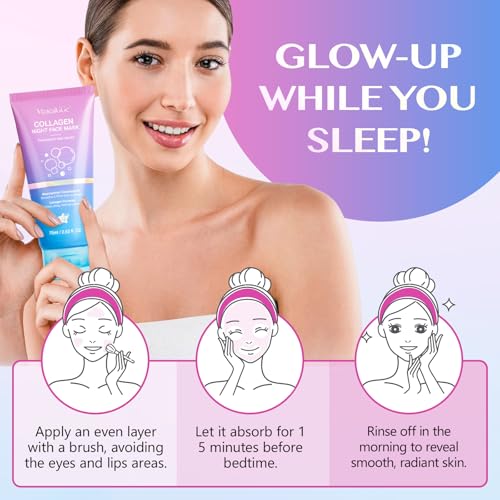 Korean Collagen Facial Mask, Collagen Night Wrapping Mask, Collagen Mask for Skin Firming, Facial Mask Deep Hydration, Reduce Wrinkles, Improve Skin Elasticity