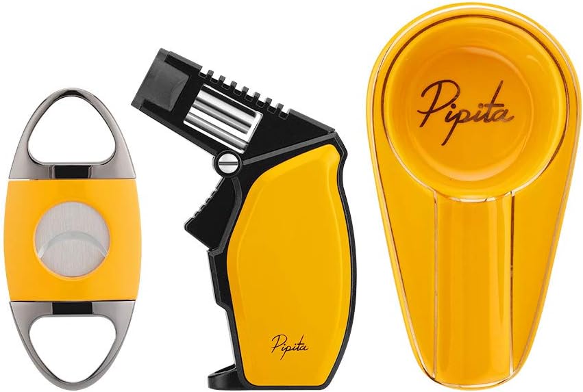 PIPITA Cigar Lighter Gift Set, Single Jet Blue Flame Torch Lighter & Cigar Cutter and Cigar Ashtray Set - Image 3
