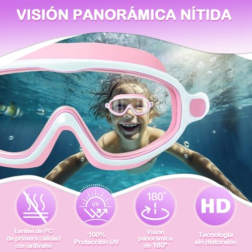 Gafas de Natación para Niños,2 Pcs Anteojos de Natación para Niños con Tapón para La Oídos y Clip para La Nariz,Swim Goggles Ajustable de Silicona,Protección UV,Sin Fugas,Antivaho Anteojos de Natación