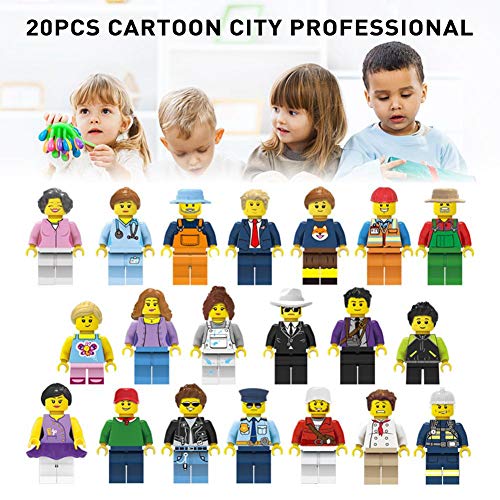 Eilane Set of 20 Imagination Generation Little Professionals Character Set Community Dollhouse Figures Play People Cartoon City Professional Building Blocks