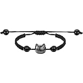 Aphumedc Cat Black Obsidian Bracelet, Money Attraction Cat Bracelet, Cat Bracelets for Women, Beaded Bracelets for Women, Men Stretch Bracelets, Crystal Bracelet for Good Luck, Money Attraction,