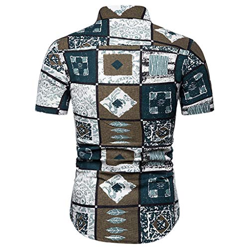 Men's Relaxed-Fit Silk/Linen Tropical Leaves Jacquard Shirt Hawaiian Flower Print Casual Button Down Short Sleeve Shirt