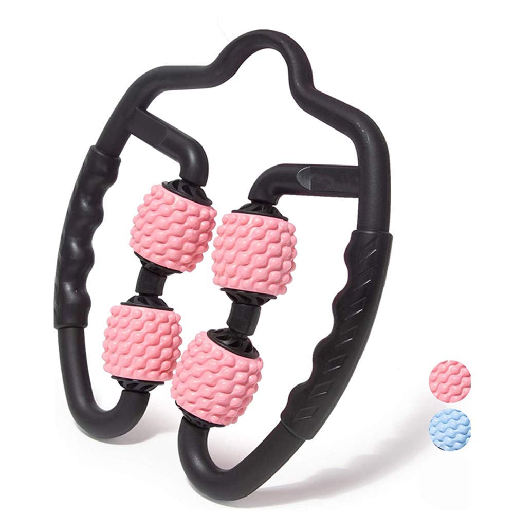 YGMXZL Multifunction Muscle Massage Roller,360° Foam 4 Wheel Massager Roller for Pain Relief Legs,Cervical Spine and Arm,Deep Relaxation,Eliminate Excess Fat (Pink)