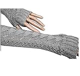 Senchanting Lady Winter Long Stretch Knit Arm Warmer Fingerless Hollow Out Gloves