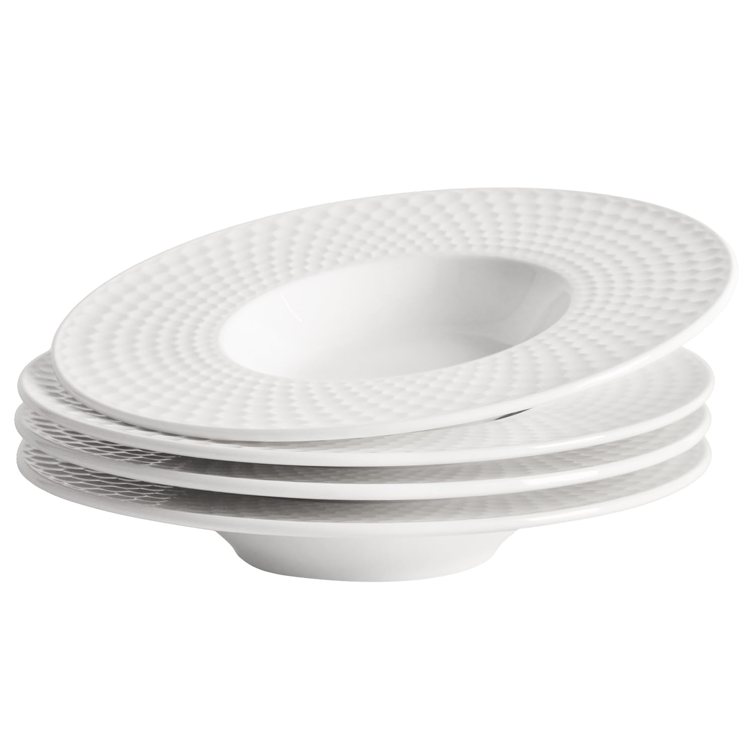 jinsongdafa Soup Bowls, Soup Plates with Rim, 300 ml Pasta Bowl Set of 4, White Shallow Bowl Plates, Porcelain Bowls with Rimmed, Best Choice for Gourmets, high-end Restaurants and Chefs,Hive 28CM