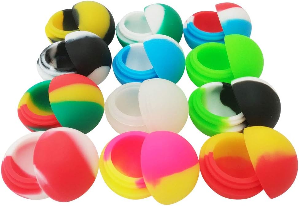 SZBS Silicone Containers Wax Silicone Jars Dab Containers 100pcs/lot 5.6ml Mini Ball-shape Assorted Color Concentrate Container For Dab Oil Storage Containers (100)