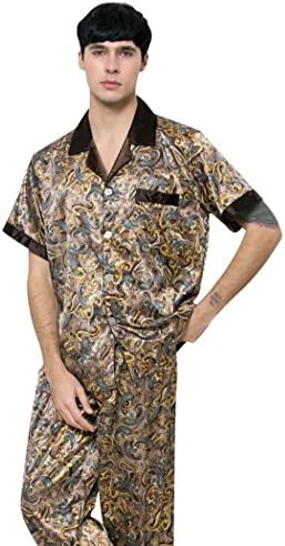 VENI MASEE® Men's High-grade Silk Pajamas Dragon Printing Summer Spring Home Short Sleeve Pajamas, Price/Set