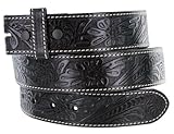 Western Floral Engraved Tooled Black Leather Belt Strap 1-1/2