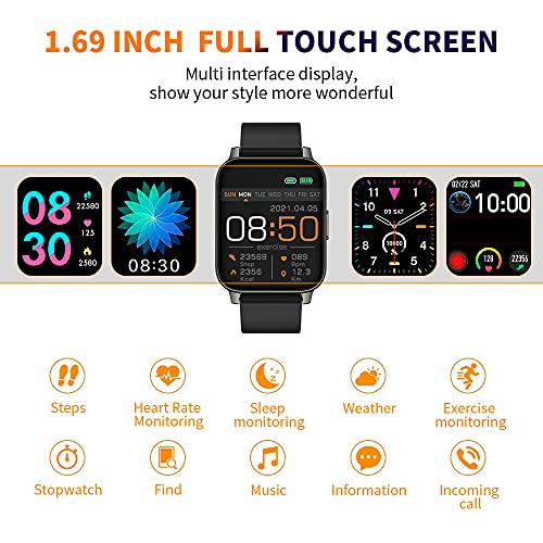 Smartwatch, 1,69\'\' TFT Orologio Fitness Tracker Uomo Donna Smart Watch Sonno Cardiofrequenzimetro, IP68 Impermeabile Sportivo Activity Tracker Contapassi Cronometro, Smartband, Notifiche Messaggi