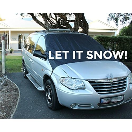 SnowOFF Car Windshield Snow Ice Cover - Sun Shade Protector - WINDPROOF Straps, Wings, Suction Cups, Magnets - BONUS Demist Cloth + Blanket - Winter Ice Rain Frost Automotive Hood Covers - Fits Cars Automotive, Exterior Accessories, Covers, Hood Covers