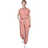 Eadflie Scrubs for Women Set - with Sleeveless Stand-Up Collar Scrub Top & Jogger Scrub Pants, 8-Pocket Design
