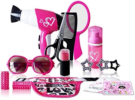 WenToyce Pretend Hair Salon kit, Beauty Salon Fashion Play Set with Hairdryer, Mirror & Hair Styling Accessories with a Beauty Waist Bag