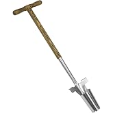 Haliaeetus Long Handle Bulb Planter Tool, 37'' Stainless Steel Bulb Planter | 4'' Depth Marks Long Handled Hole Digger, Tulip Bulbs Planter with Comfortable T Shaped Long Wood Handle for Planting Tulips