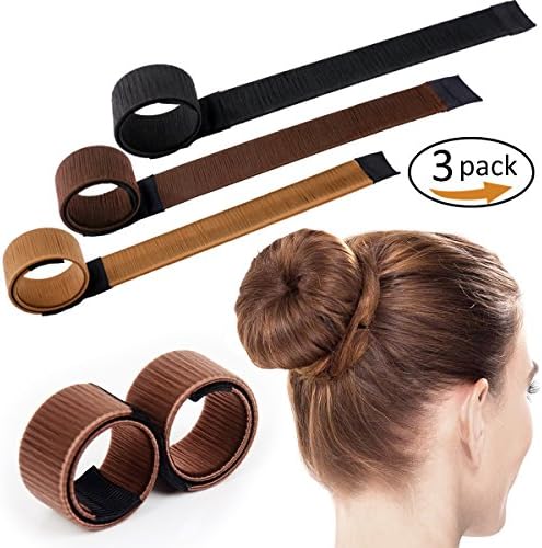 3 Pcs Women Hair Styling Disk Foam Doughnuts Hair Bun Maker Black,Brown,Dark Brown