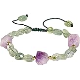 Wizock Irregular Green Prehnite Amethyst Beaded Bracelets Raw Crystals Tumbled Stones Meditation Yoga Energy Handmade Bracelets for Women