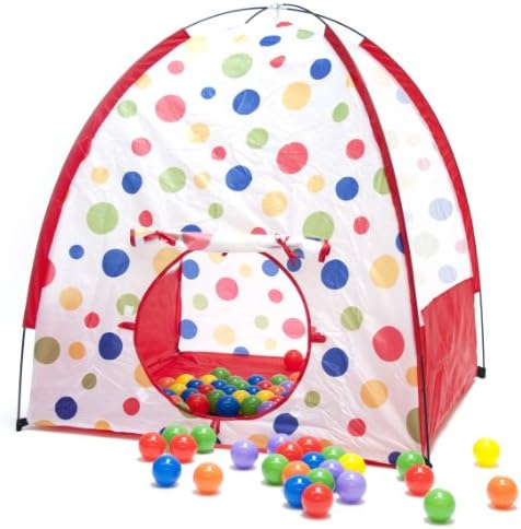Classic Polka Dot Stick Play Tent w/ Safety Meshing for Child Visibility &amp; 200 "Phthalate Free" Crush Proof Non-Toxic Balls