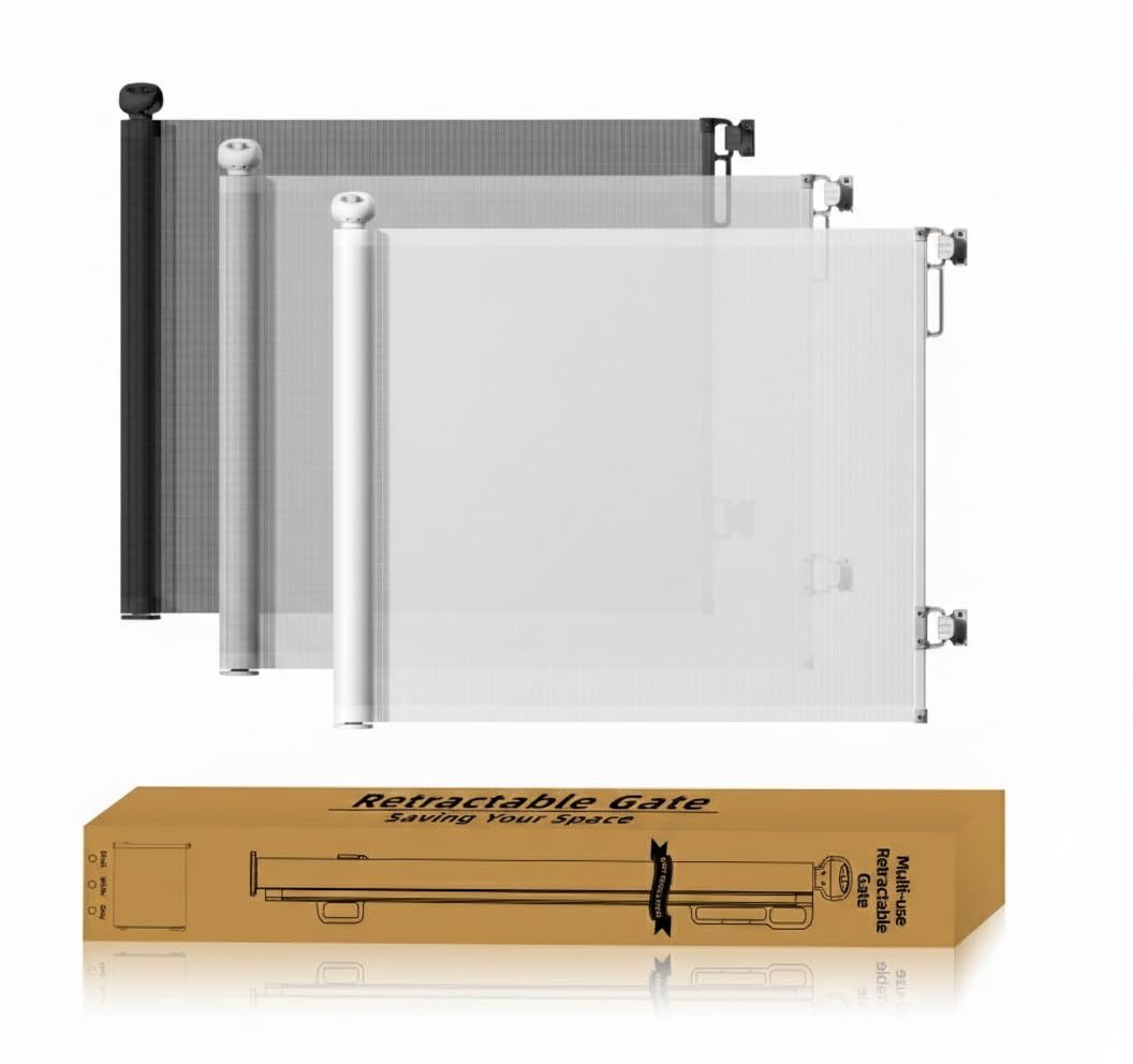 Start and Drive Ltd, Retractable Baby Gate 87cm x 130 cm Stair Safety Gate Roll for Babies and Pets, dogs, Extendable Barrier Gates (White)