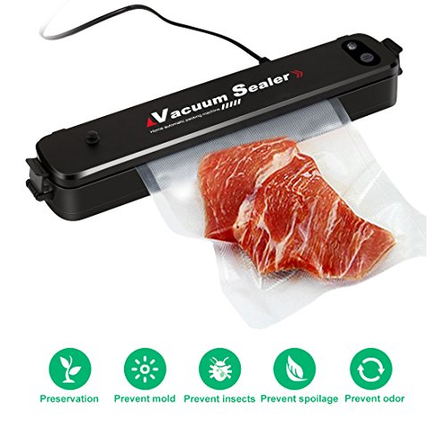 Food Vacuum Sealer, KINGBERWI Kitchen Automatic & Quick Vacuum Sealing Machine with 15Pcs Free Bags for Nuts Dry Wet Food Preservation Saver and Jewelry Storage/Starter Kit (Black) - Thumbnail 7