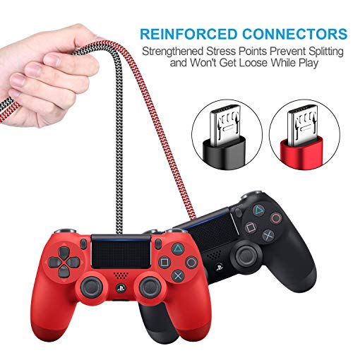 Charger Cable for PS4 Controller 2 Pack 10FT Nylon Braided Micro USB