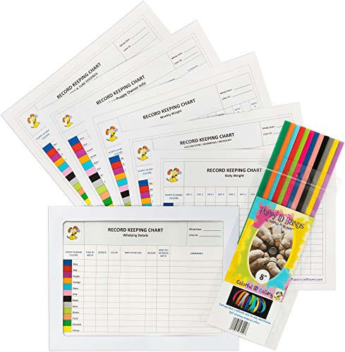 PUPPIES IN BLOOM Record Keeping Charts for Breeders with 8 inch Puppy ID Bands Included