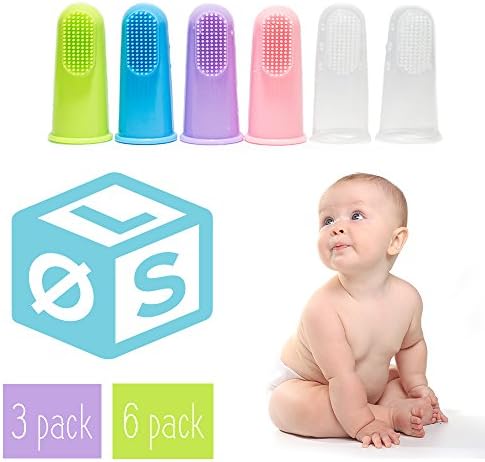 OSLO BABY Finger Toothbrush for Infants &amp; Toddlers, 20% BIGGER for ALL Finger Sizes, Teether and Oral Massager, Set of 3 or 6, FDA-approved food grade silicone, BPA-free, 4 Unique Colors