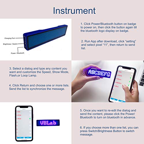VBLab 18 Hours Wireless Bluetooth LED Name Badge Rechargeable Led Name Sign (Blue Pro Version) - Thumbnail 3