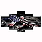 VIIVEI Retro Gun American Flag Military Canvas Print Art Independence Day Home Decor Wall Art Pictures for Living Room 5 Panel Large Poster Painting Framed Ready to Hang (60