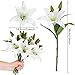 RERXN Artificial Tiger Lily Latex Real Touch Flower Home Wedding Party Decor,Pack of 5 (White)