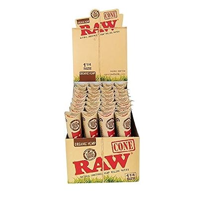 18 Raw ORGANIC Cones Pre-Rolled Rolling Papers, Raw ORGANIC Natural Unrefined Cones Rolling Paper 1.25 Size, 3 Packs of 6 Cones + Beamer Smoke Limited Edition Sticker
