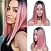 WIGER Ombre Wig Black to Pink Wig Short Straight Bob Cut Wig Middle Part Synthetic Cosplay Daily Party Pink Wigs for Women Girls