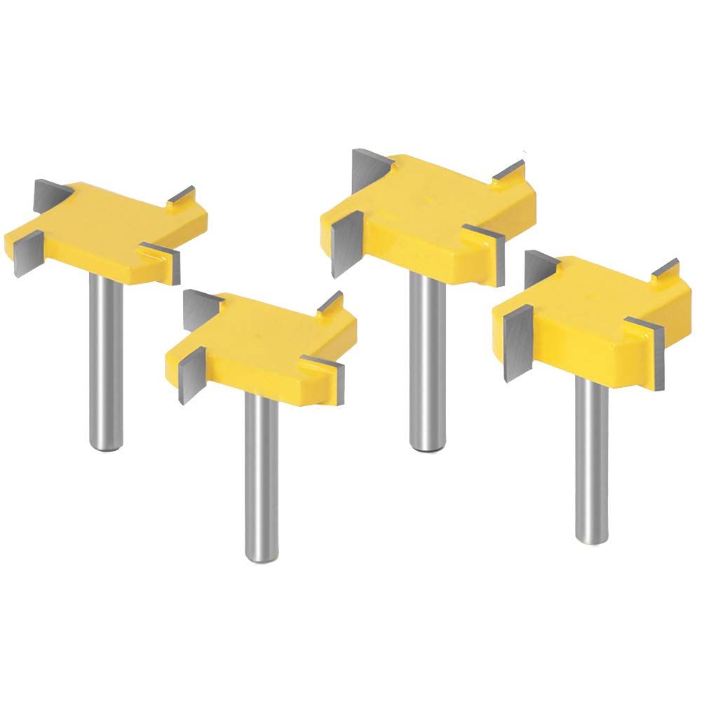 Bestgle 4pcs T-Slot Router Bit Set, 1/4" Shank 4-Wing Milling Cutter for Woodworking, T-Track Slotting Bits 1/4", 5/16", 3/8", 1/2" for Grooving & Panel Cutting