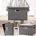Large Foldable Storage Box Bin with Lids[2-Pack] NO Smell Stackable Linen Fabric Storage Container Organizers with Handles for Home Bedroom Closet Nursery Office (Gray Color)
