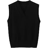 Wowcarbazole Women's V Neck Sweater Vest Sleeveless Ribbed Knit Pullover JK Uniform Classic Basic Tank Tops