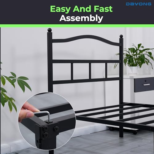 DAYONG Metal Bed Frame, 35.6 cm Tall Platform Bed Frames with Headboard, 600kg Weight Capacity, Single 201.9 x 95.5 cm, Steel Slat Platform, Under Bed Storage, Easy Assembly