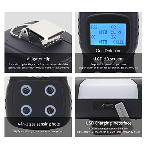 Portable Multi Gas Detector 4 in 1, Koabbit Monitor Gas Detector, Propane, Gas Leak Detector, LCD Display with Clear Voice Alarm, Light Shock Air Quality Tester, Rechargeable Li-Ion Battery - Thumbnail 2