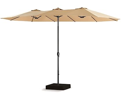 Rimba 15 ft Market Outdoor Umbrella Double-Sided Table Patio Umbrella with Crank, Base IncludedBeige