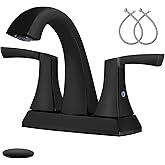 VXV Bathroom Faucet Matte Black, 2 Handles Low Arc Bathroom Sink Faucets, 4 Inch Centerset Bath Lavatory Faucets with Pop-up Drain & Faucet Supply Lines (MB)