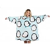 Penguin Gifts for Women, Penguins Wearable Flannel Blanket Hoodie, Oversized Flannel Hooded Blanket Sweatshirt, One Size