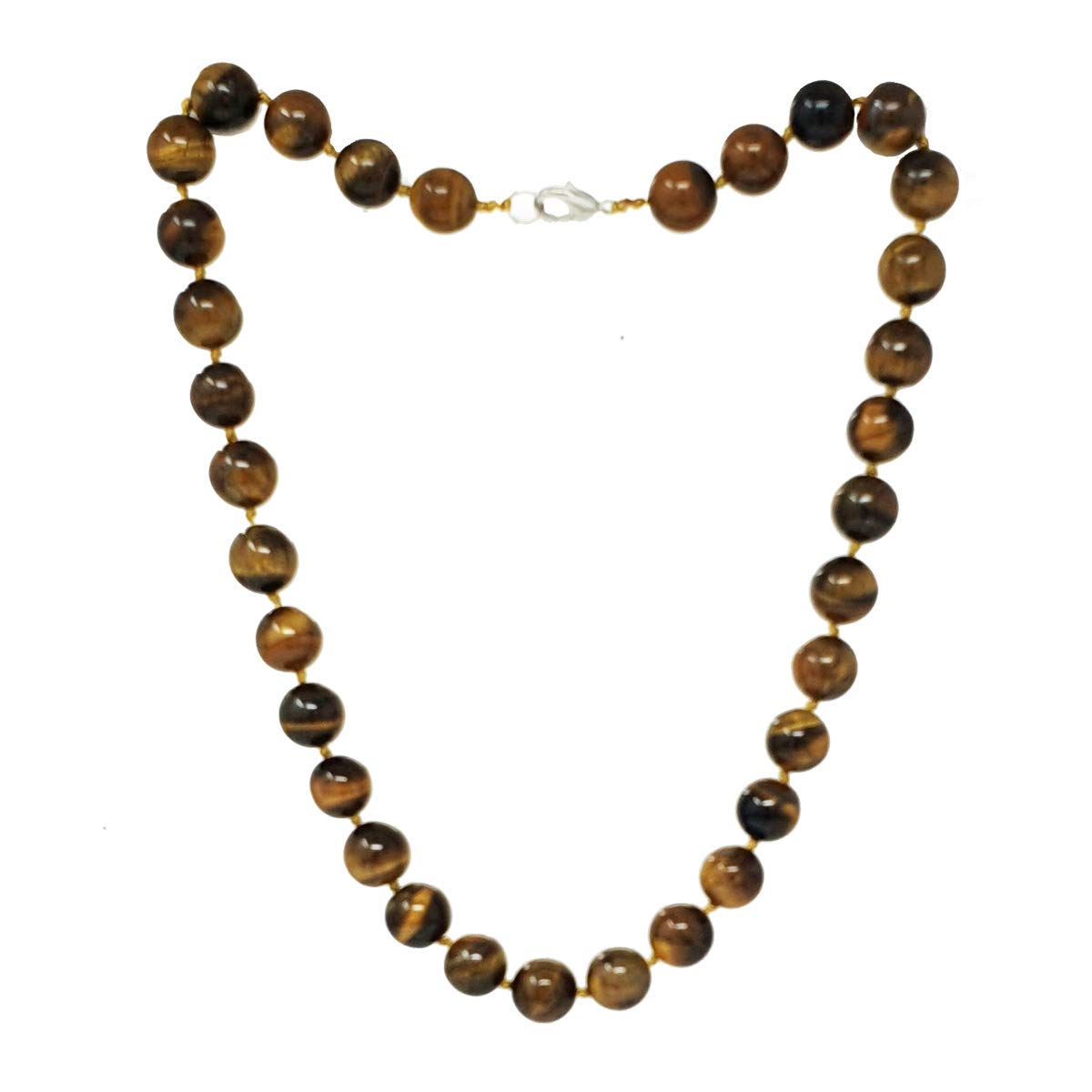 TreasureBay 12mm Natural Gemstone Beaded Necklace For Women (Tiger's Eye)