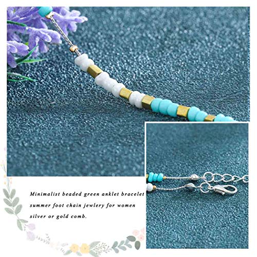 Fdesigner Turquoise Anklet Bracelet Beaded Foot Chain Hippie Beach Jewelry for Women and Girls (Green) - Thumbnail 3