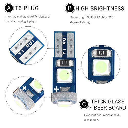 image for T5 LED Bulb Dashboard Dash Lights Ice Blue 8000K 3030 SMD Wedge Base f