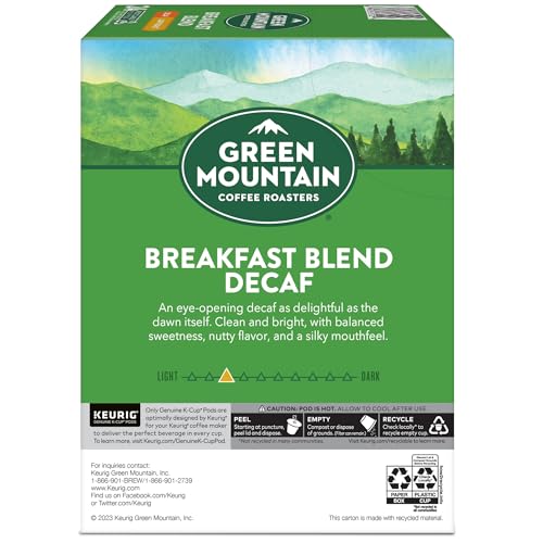 GREEN MOUNTAIN COFFEE ROASTERS BREAKFAST BLEND DECAF COFFEE, KEURIG SINGLE SERVE K-CUP PODS, LIGHT ROAST, 24 COUNT