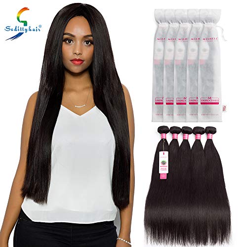 Sedittyhair Brazilian Human Hair 3 Bundles (16 18 20 Total 300g) 8A Grade 100% Unprocessed Straight Virgin Human Hair Double Weft Weave Brazilian Bundles Natural Black Color
