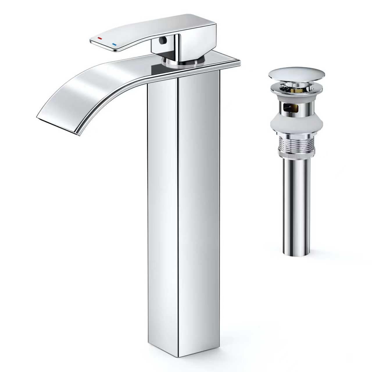 Photo 1 of ** MISSING SUPPLY LINES*RUACQ Vessel Sink Faucet,Tall Waterfall Bathroom Faucets for 1 or 3 Hole,Single Handle with 304 Stainless Steel Lavatory Vanity Faucet with Deck,Pop-up Drain and Supply Hoses (Chrome)