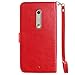 NEXTKIN Moto X Style XT1575 Case, Leather Dual Wallet Folio TPU Cover, 2 Large Pockets Double flap, Multi Card Slots Snap Button Strap For Motorola Moto X Style XT1575 Pure Edition 3rd Gen - Red